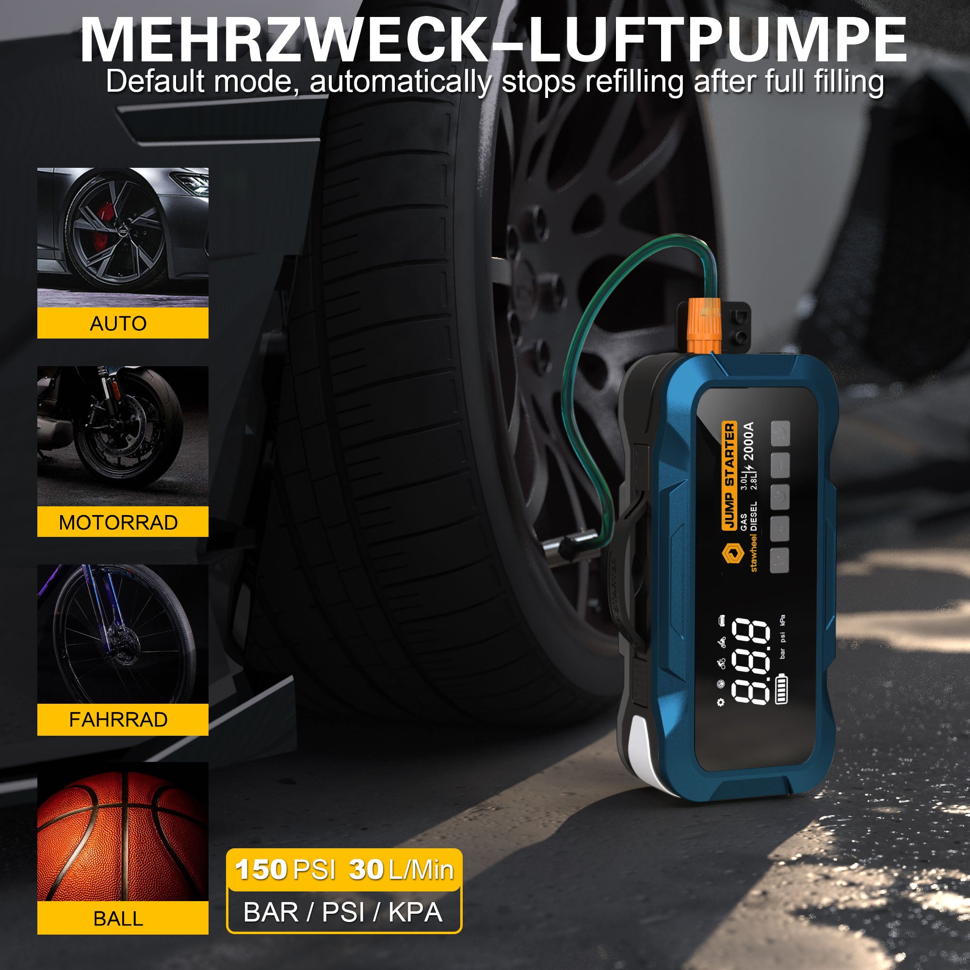 Stawheel S1 Starthilfe mit Luftkompressor