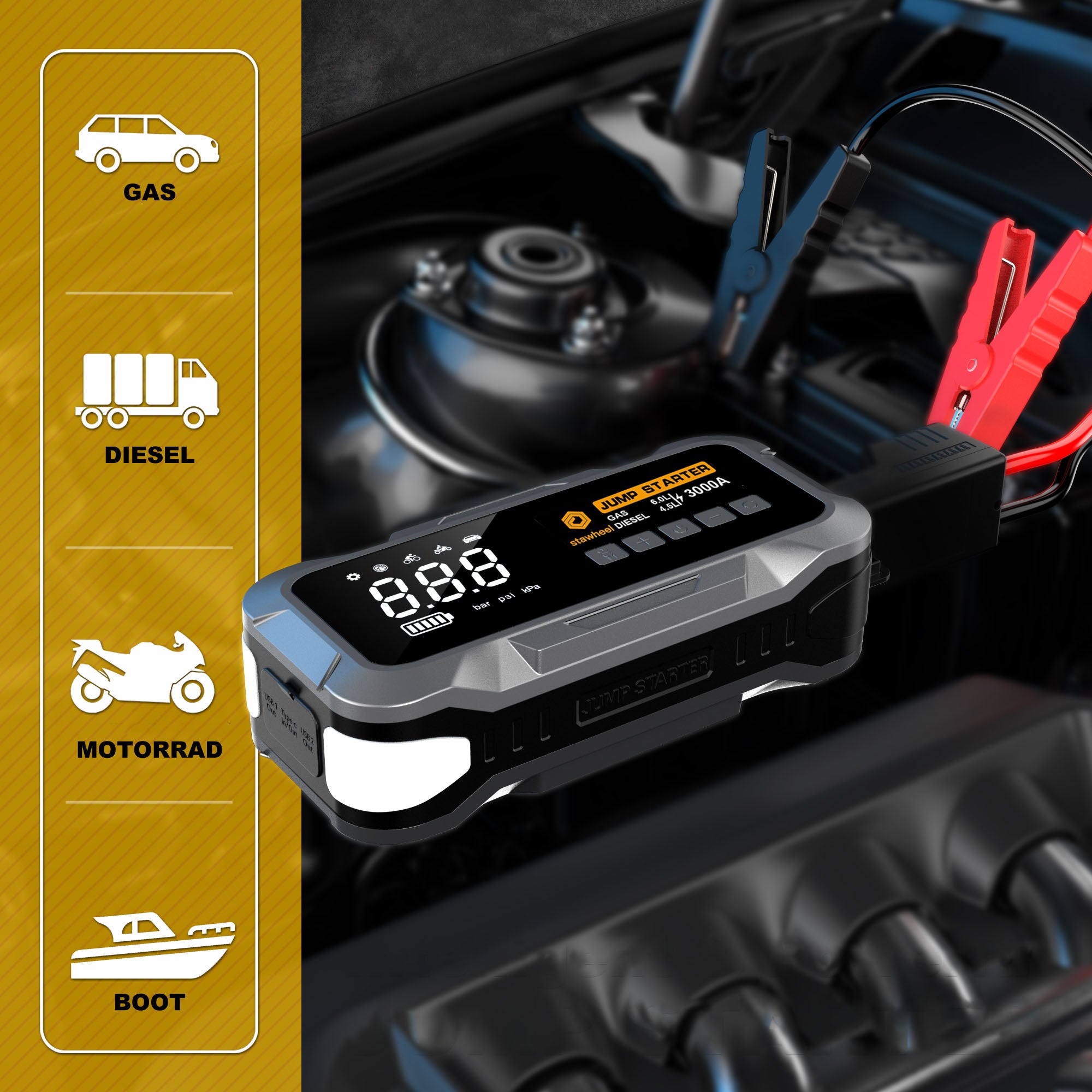 Stawheel S2 Starthilfe mit Luftkompressor